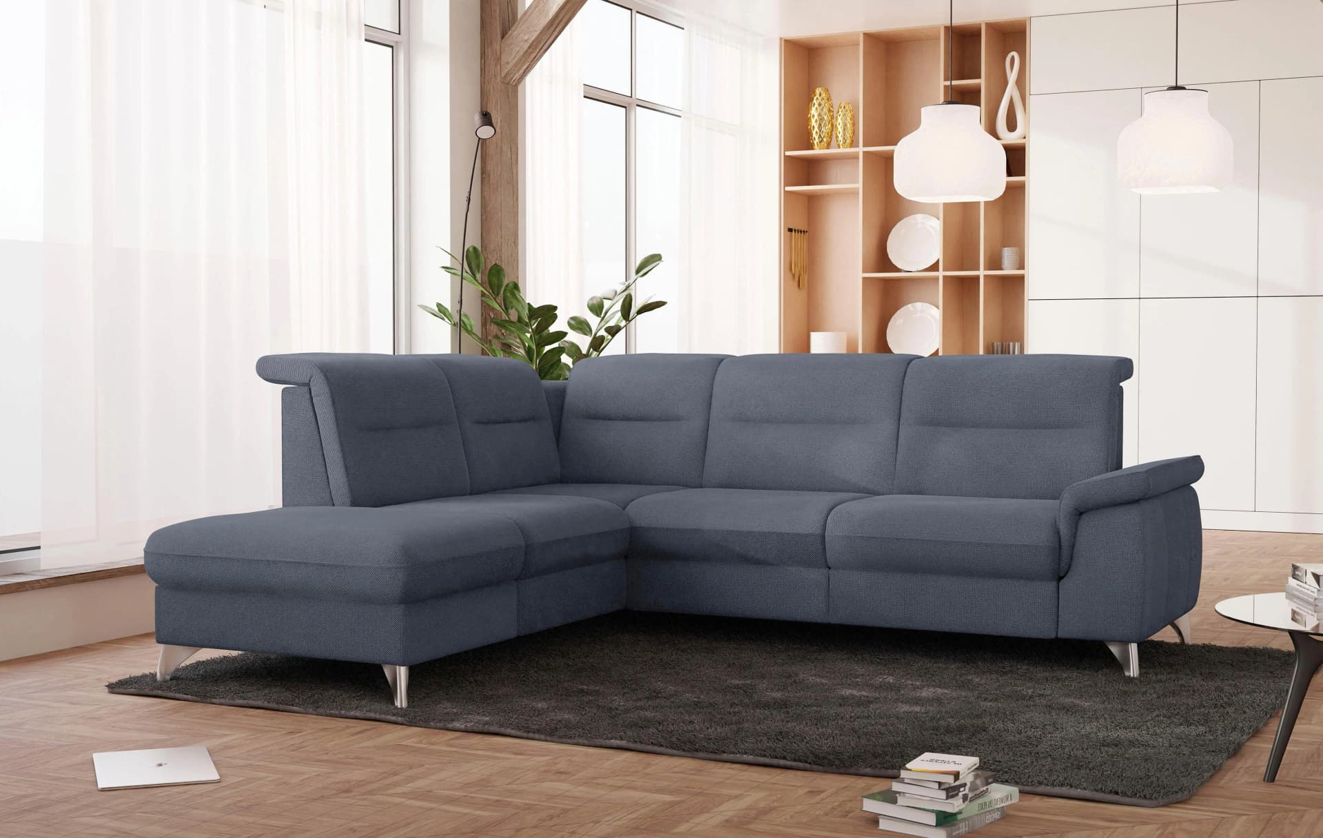 SIT & MORE Ecksofa Astoria L-Form Grau Blau mit Ottomane