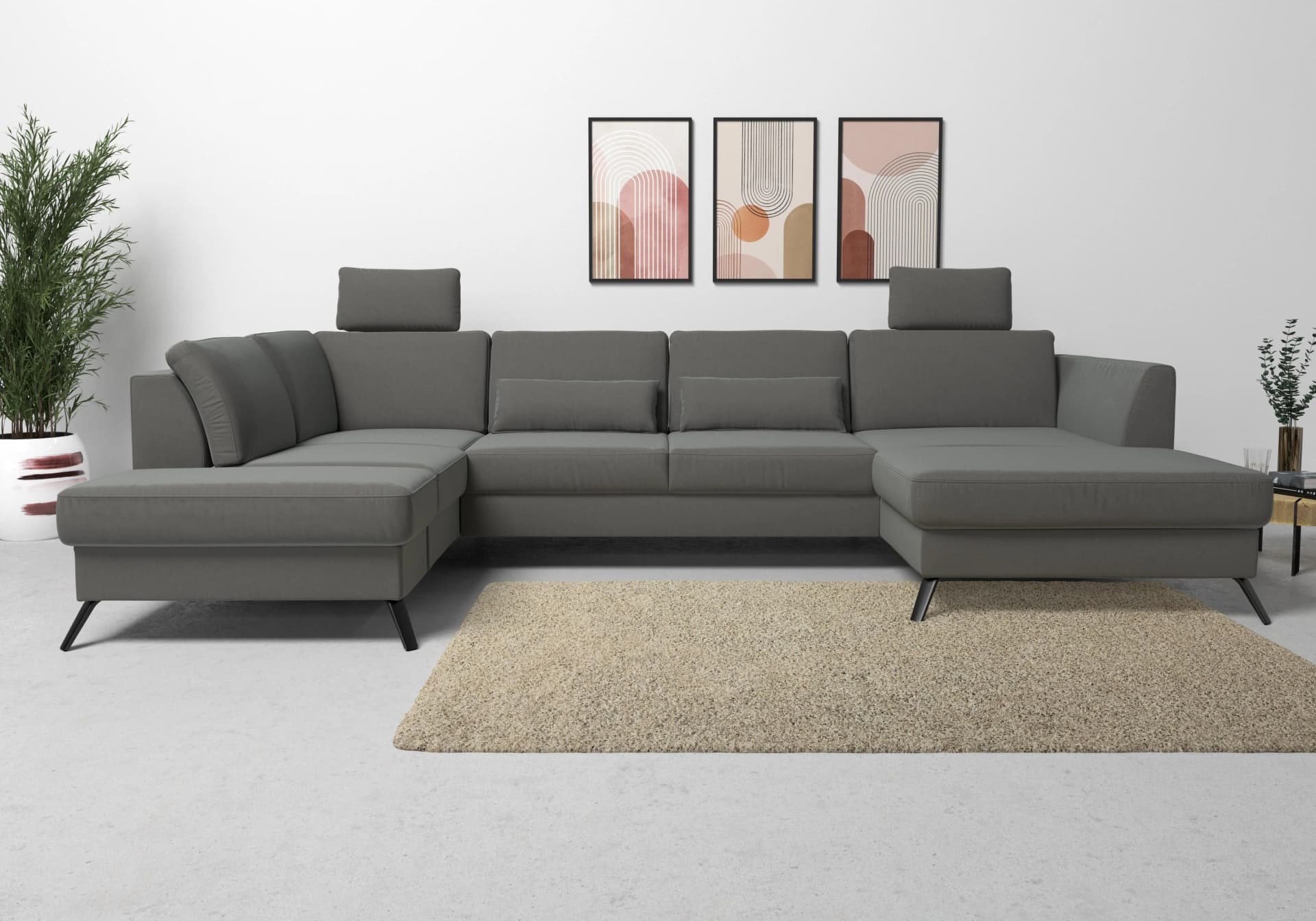 Sit & More Wohnlandschaft U-Form Anthrazit mit Bettfunktion