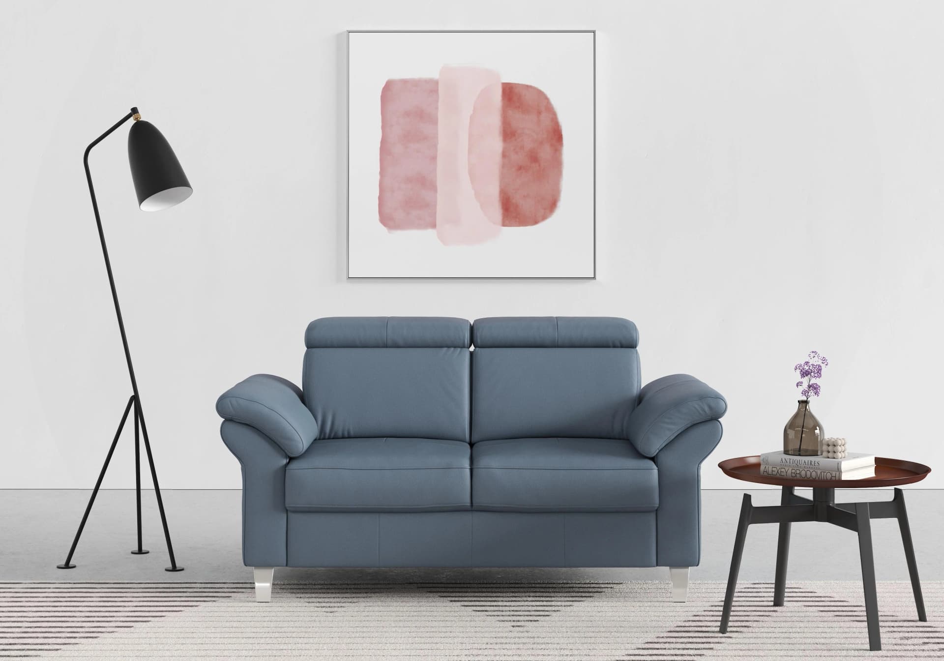 Sit & More Arngast 2-Sitzer Sofa Grau Blau NaturLEDER Federkern