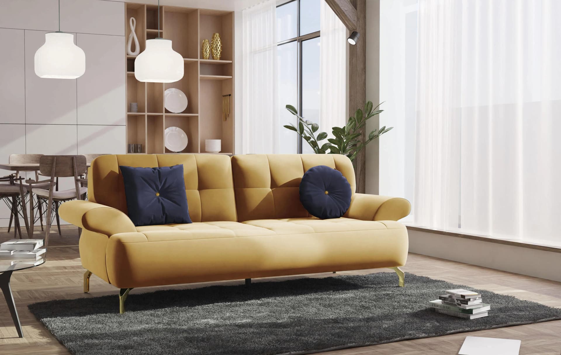SIT & MORE Orient 1 Sofa 2,5-Sitzer Gold Samtoptik