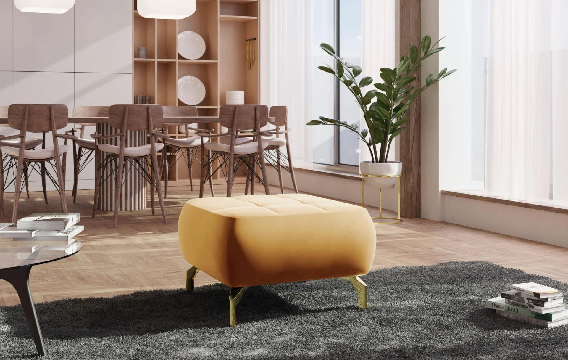 SIT & MORE Polsterhocker Orient 1 Gold Samtoptik