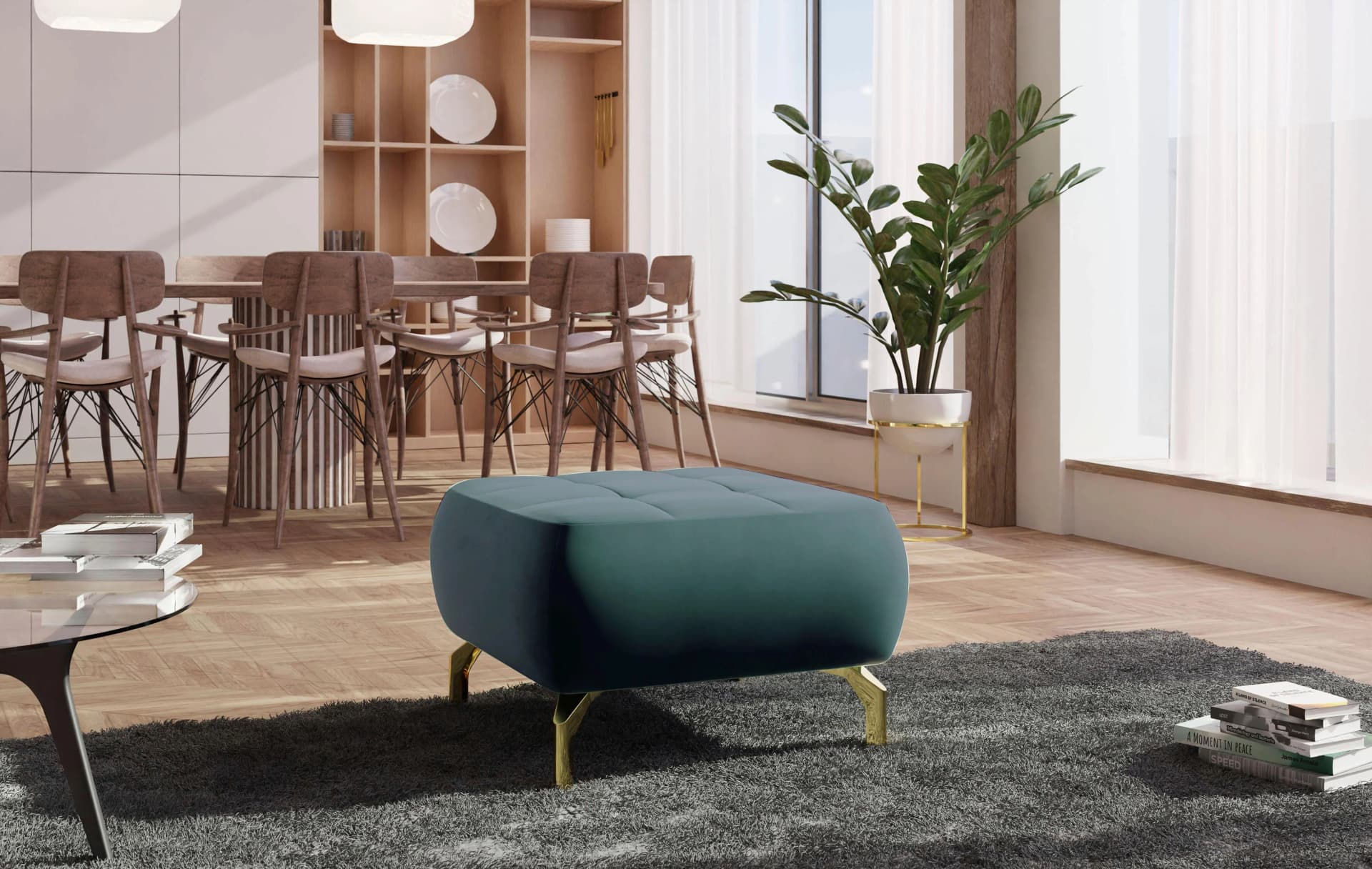 SIT & MORE Polsterhocker Orient 1 Dunkelgrün Samt Gold