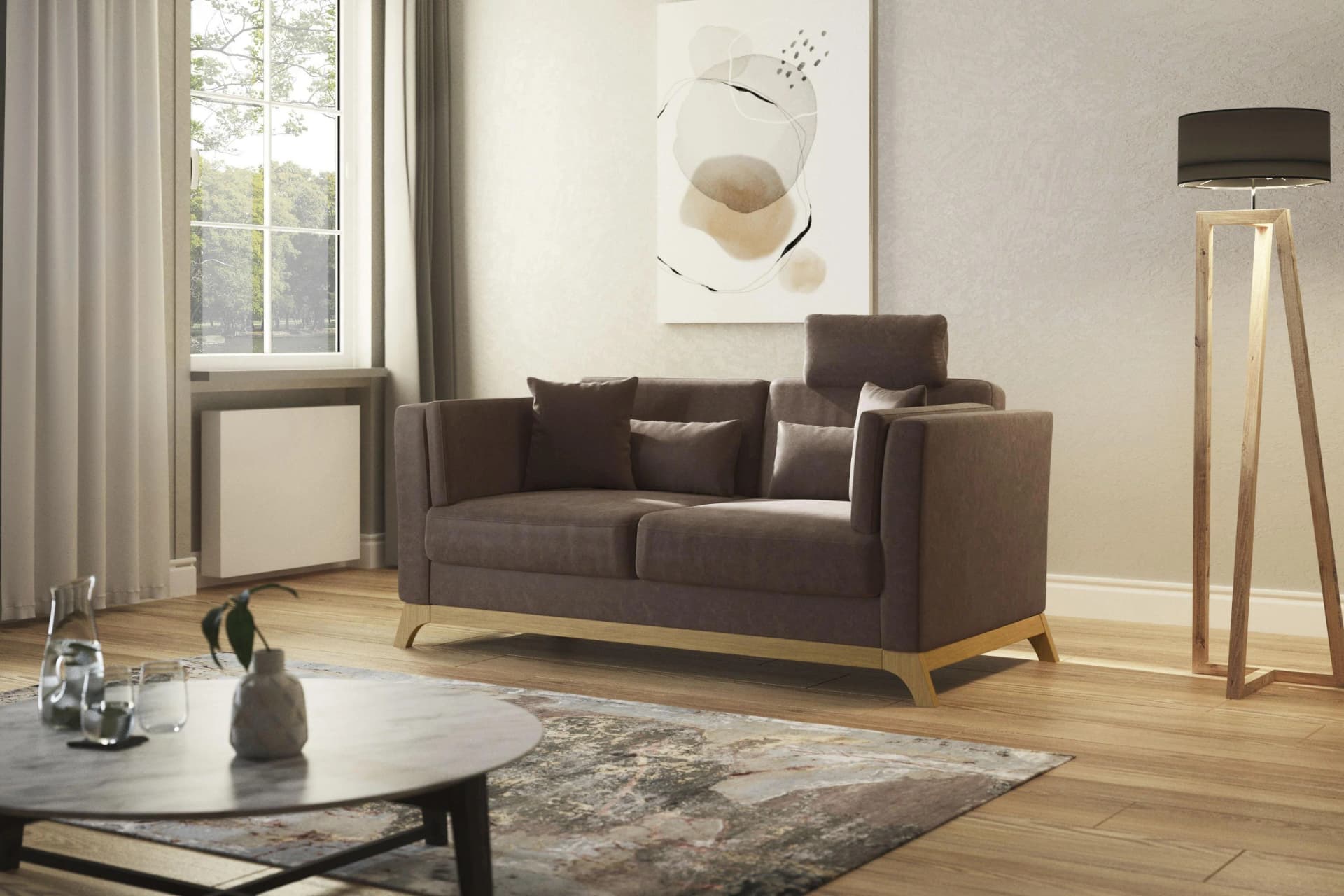 HOME AFFAIRE Viva 2,5-Sitzer Sofa Nougat Polyester Eiche