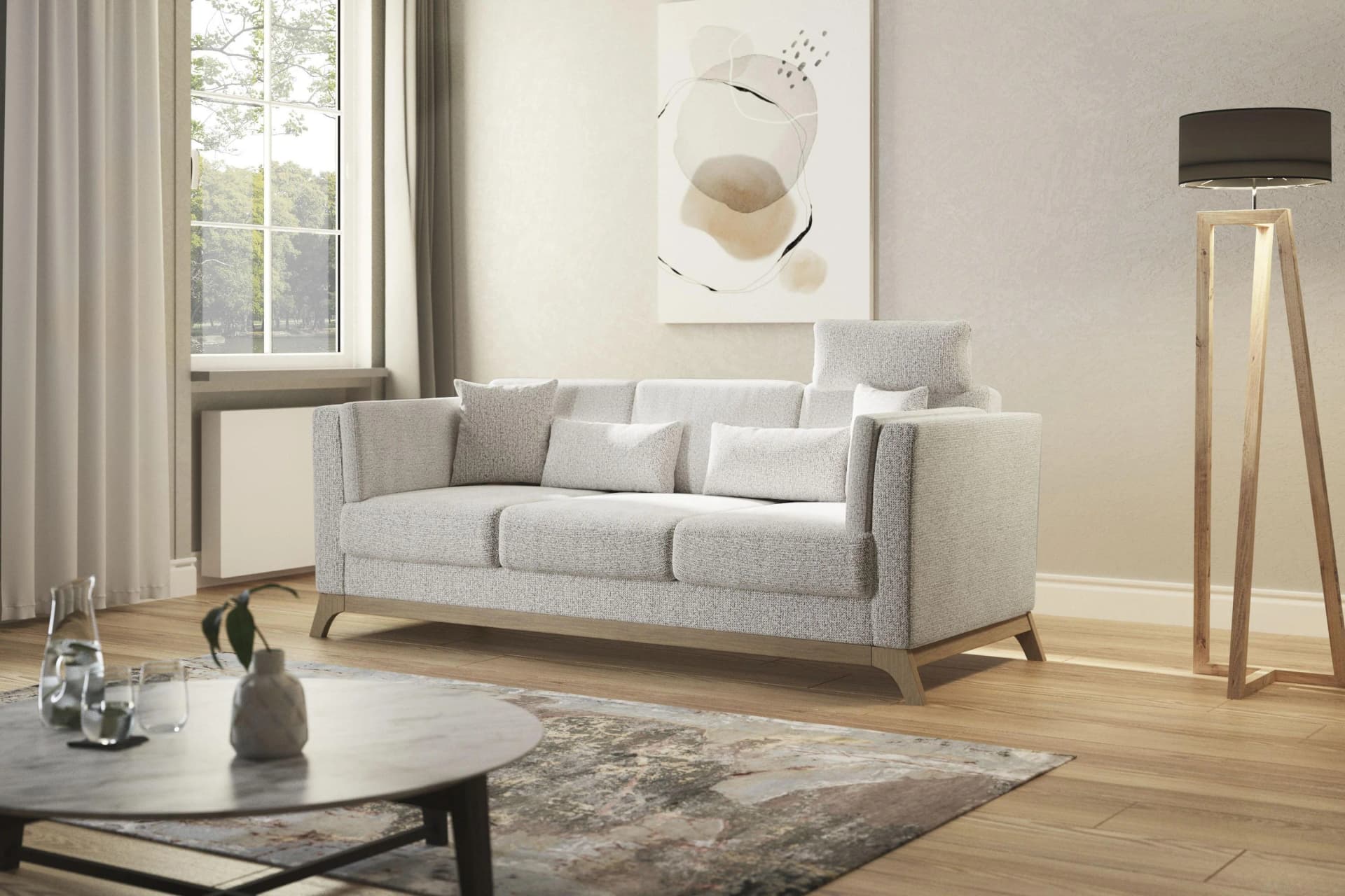HOME AFFAIRE Viva 3-Sitzer Sofa Beige Polyester Buche