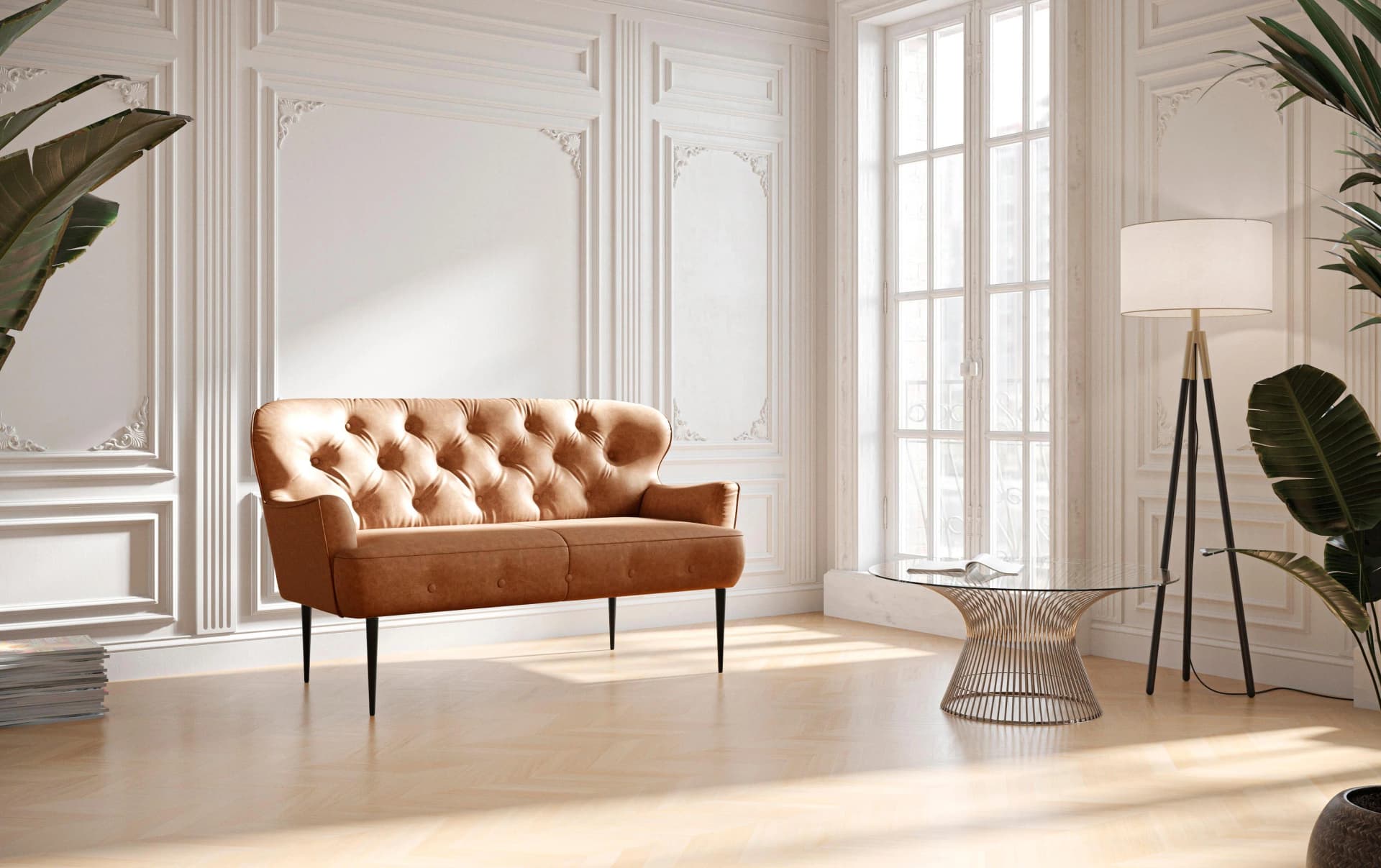 HOME AFFAIRE Amber 2-Sitzer Sofa Cognac Polyester Knopfheftung