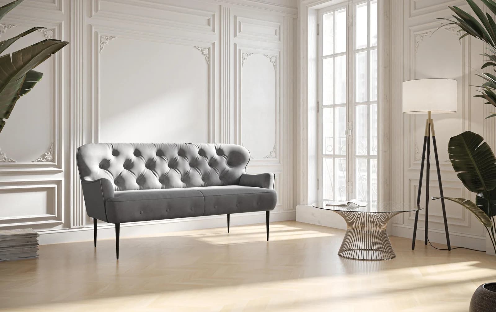 HOME AFFAIRE Sofa Amber 2,5-Sitzer Grau mit Knopfheftung