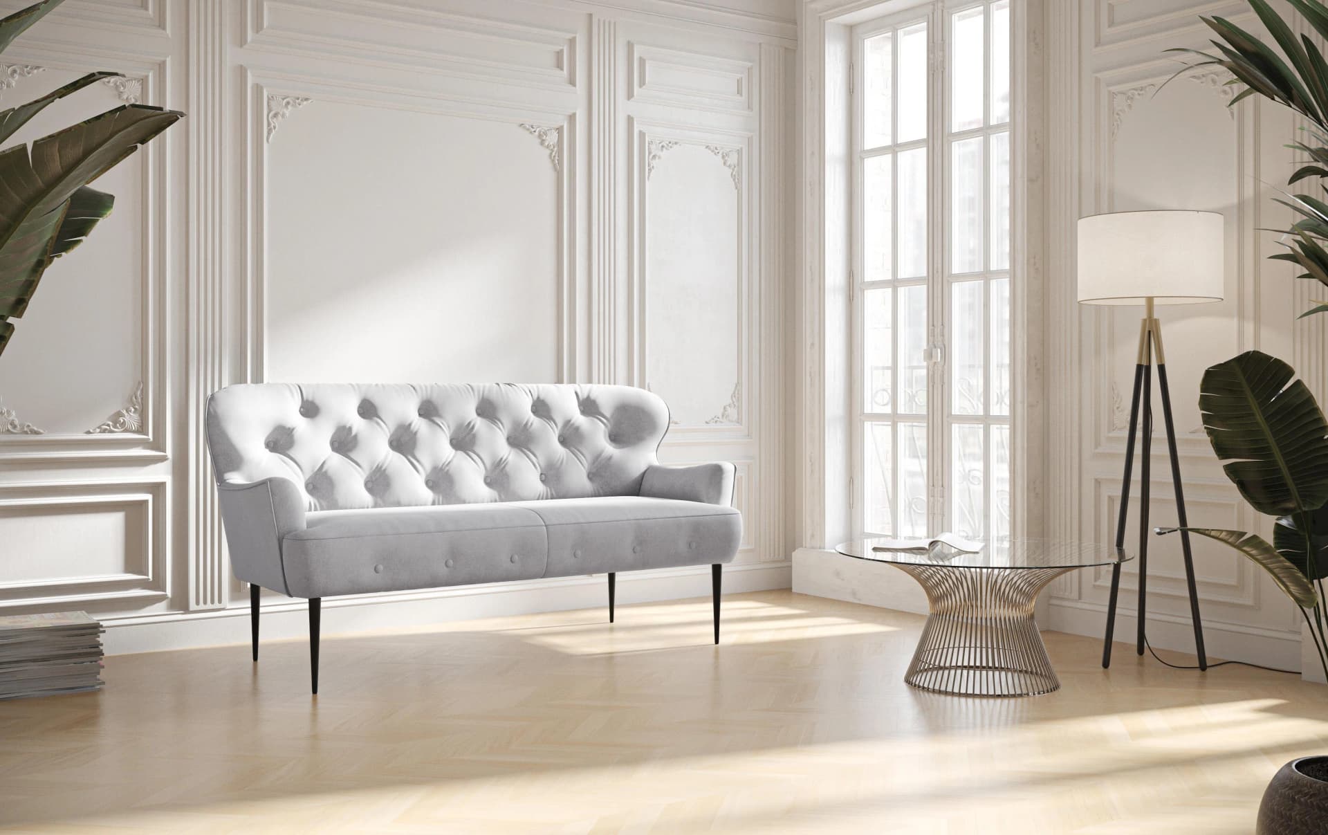 HOME AFFAIRE Sofa Amber 2,5-Sitzer Silber Knopfheftung