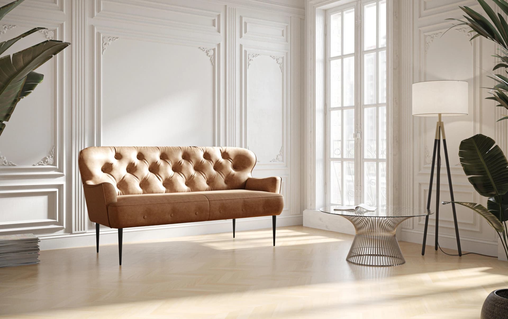 HOME AFFAIRE Amber Sofa 2,5-Sitzer Cognac Polyester Knopfheftung