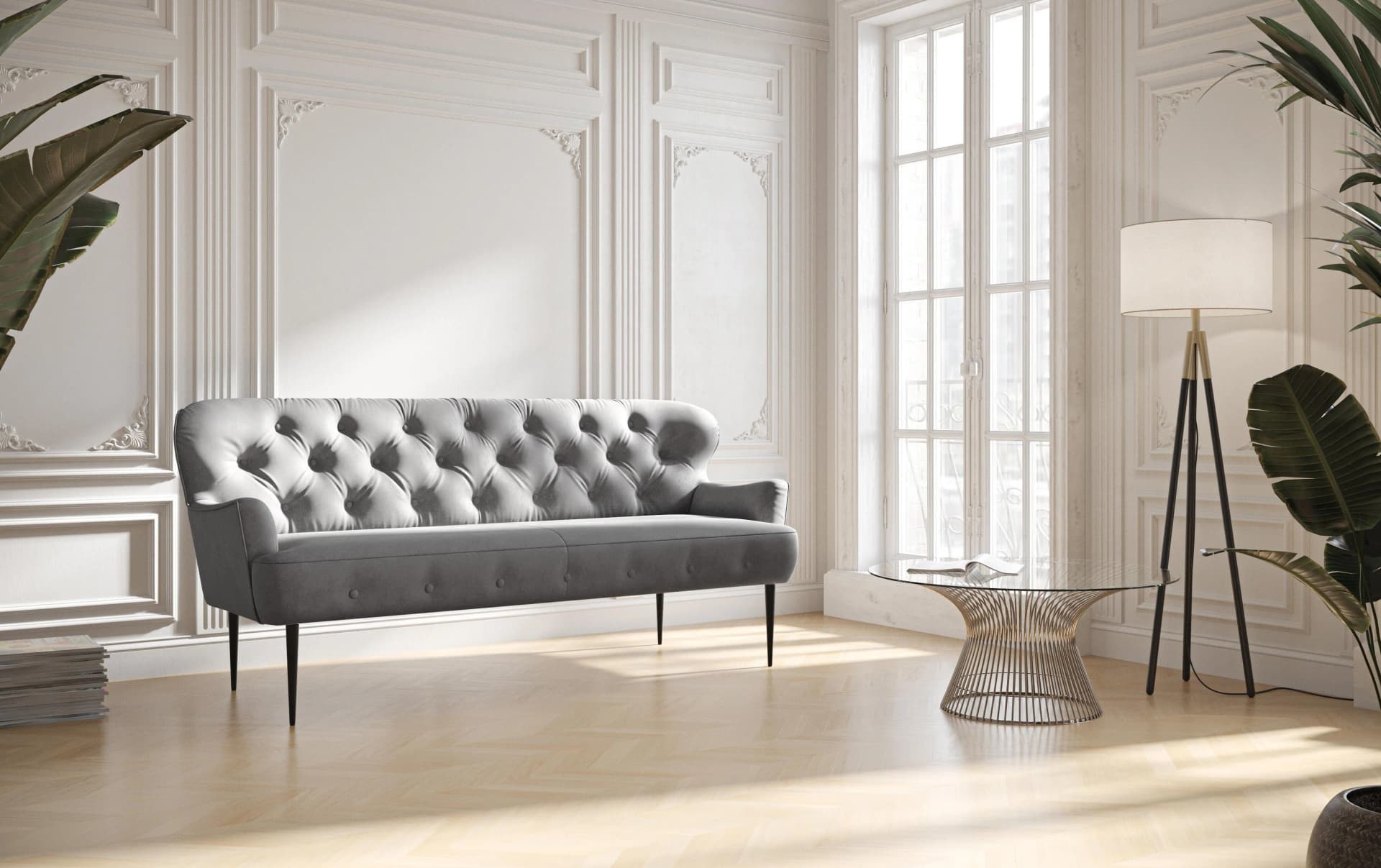 3-Sitzer Sofa HOME AFFAIRE Amber Grau mit Knopfheftung