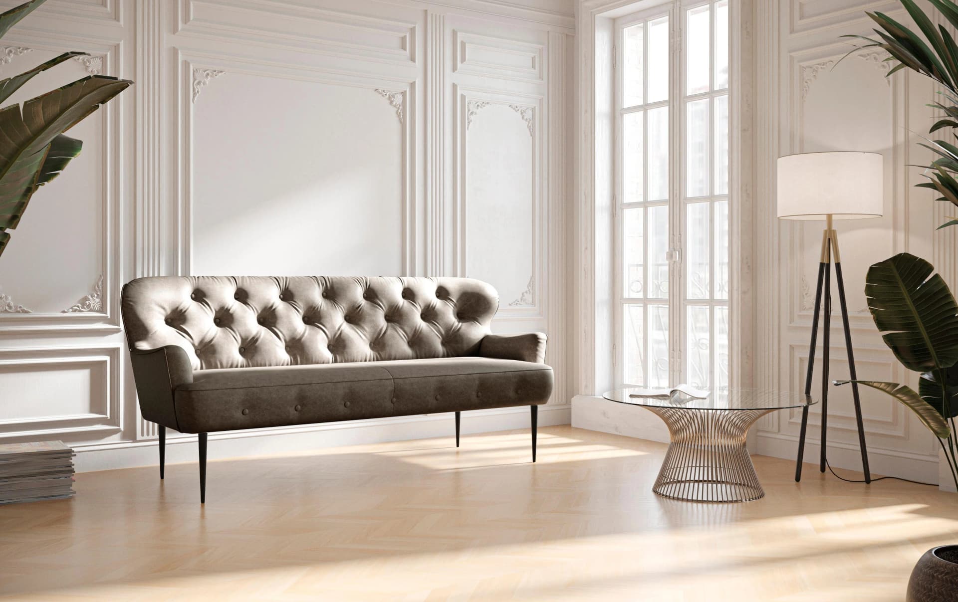 HOME AFFAIRE 3-Sitzer Sofa "Amber" Anthrazitgrau mit Knopfheftung