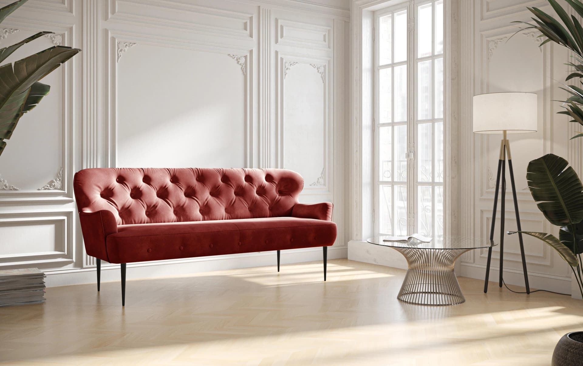 HOME AFFAIRE 3-Sitzer Sofa Amber Bordeaux mit Knopfheftung