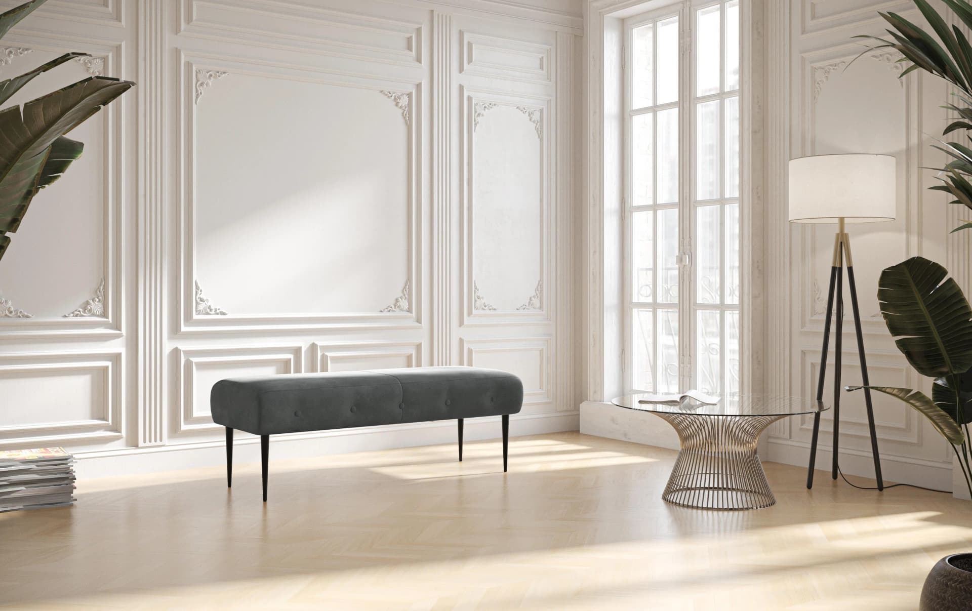 HOME AFFAIRE Amber 2-Sitzer Sofa Grau Microfaser Knopfheftung