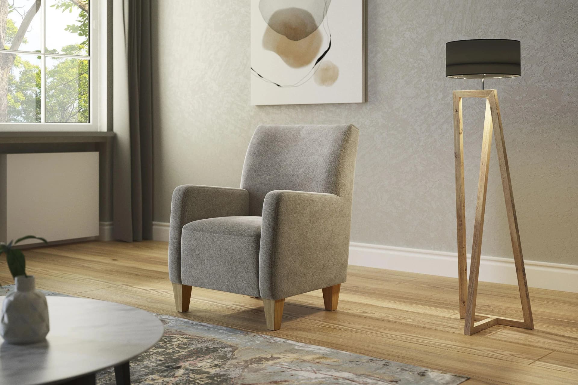 Home Affaire Sessel Viva Beige Microfaser mit Eichenfüßen