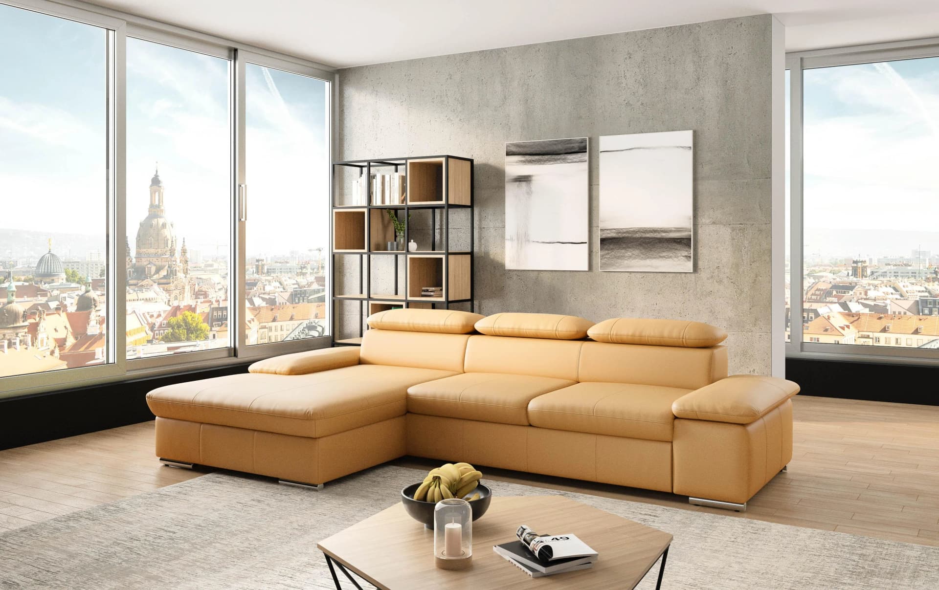 SIT & MORE Ecksofa Valantine L-Form Curry NaturLEDER