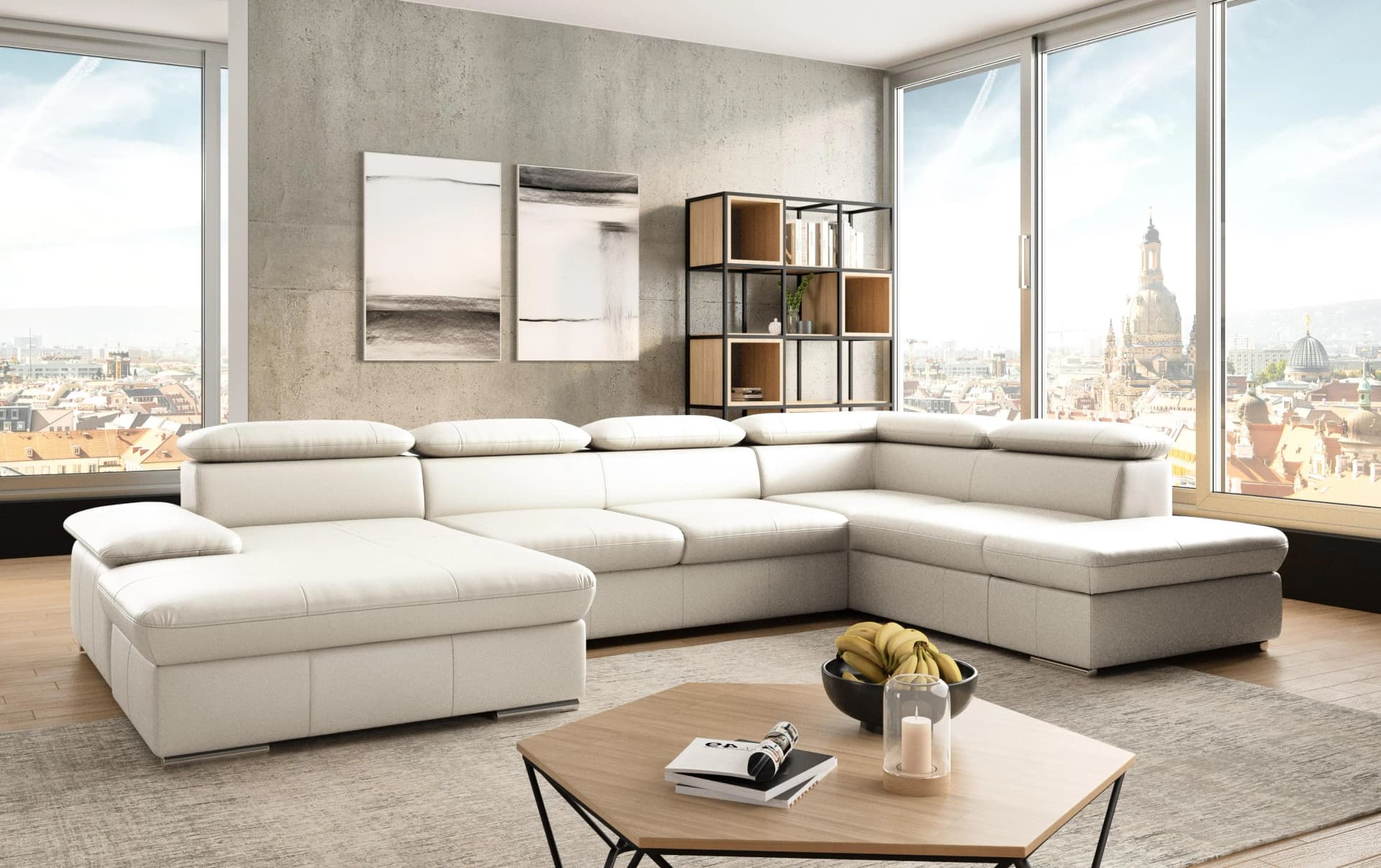 SIT & MORE Wohnlandschaft Valantine U-Form Weiß NaturLEDER