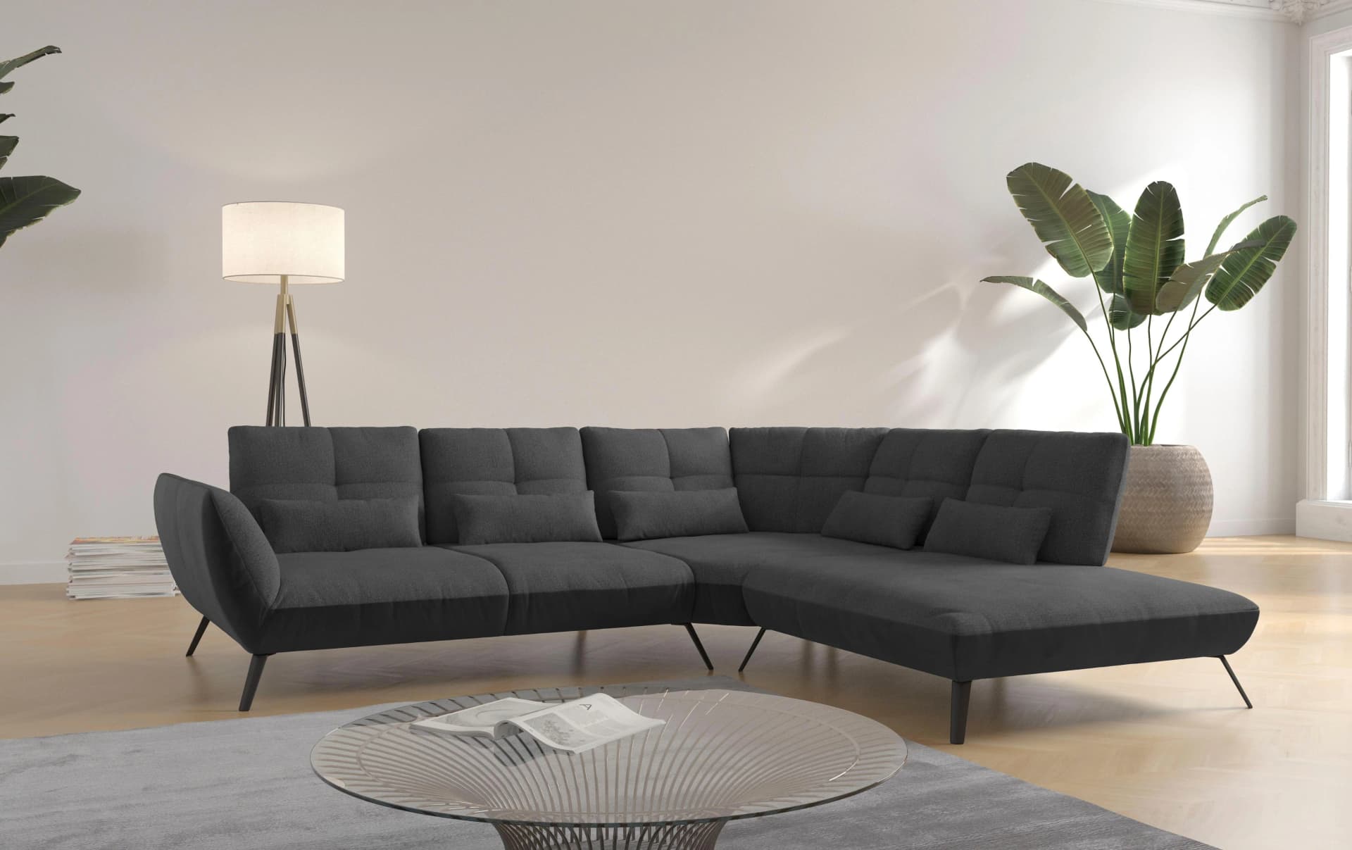 OTTO HOME Mikado L-Form Ecksofa Dunkelgrau mit Sitztiefenverstellung
