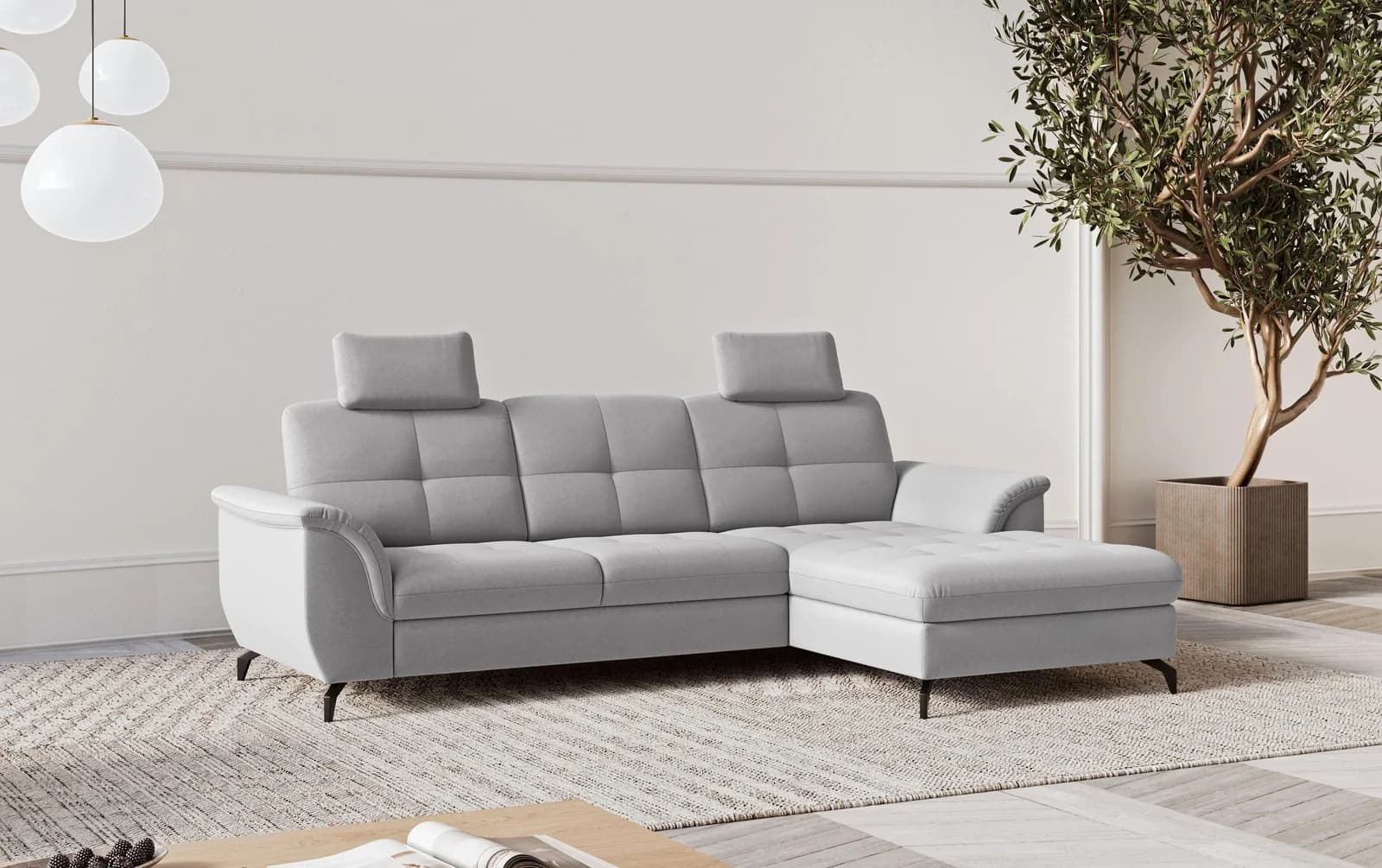 Ecksofa SIT & MORE Zora Grau mit Recamiere und Metallfüßen