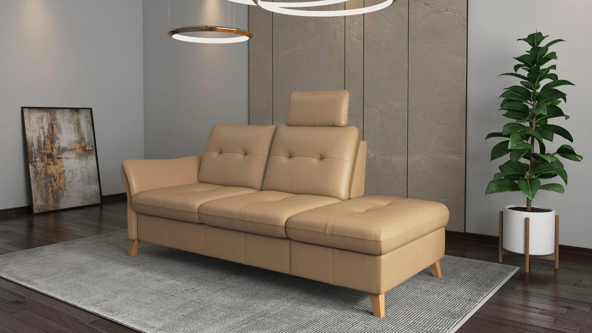 SIT & MORE Recamiere Göteborg Naturleder Braun 210cm