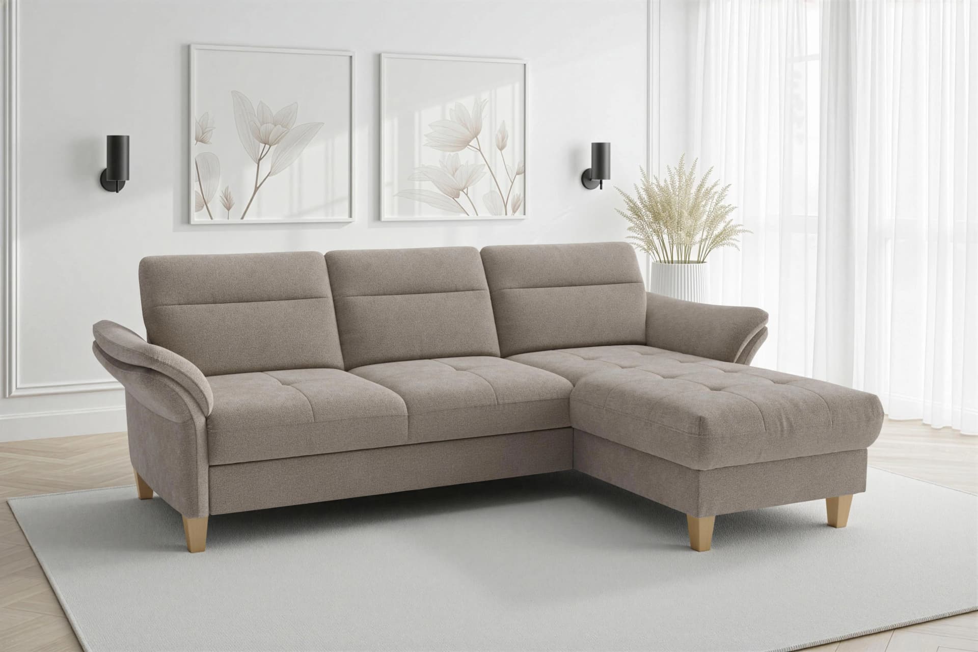 SIT & MORE Ecksofa Pamela Taupe mit Recamiere und Bettkasten