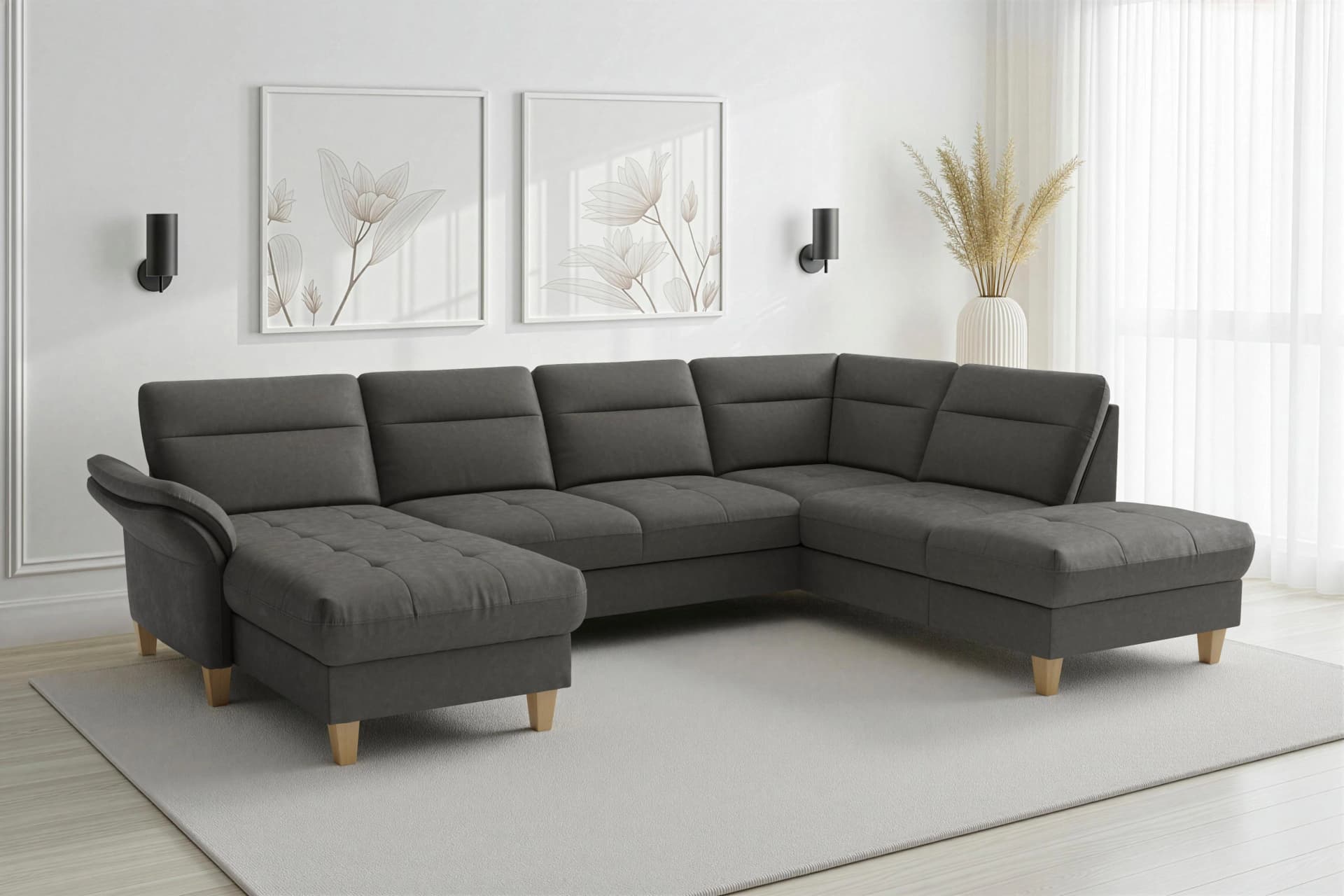 SIT & MORE Wohnlandschaft Pamela Anthrazit 7-Sitzer mit Ottomane