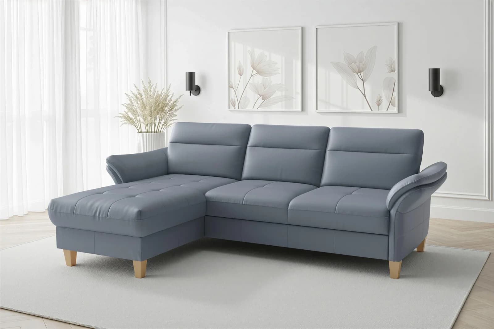 SIT & MORE Ecksofa Pamela L-Form Leder grau-blau mit Bettkasten