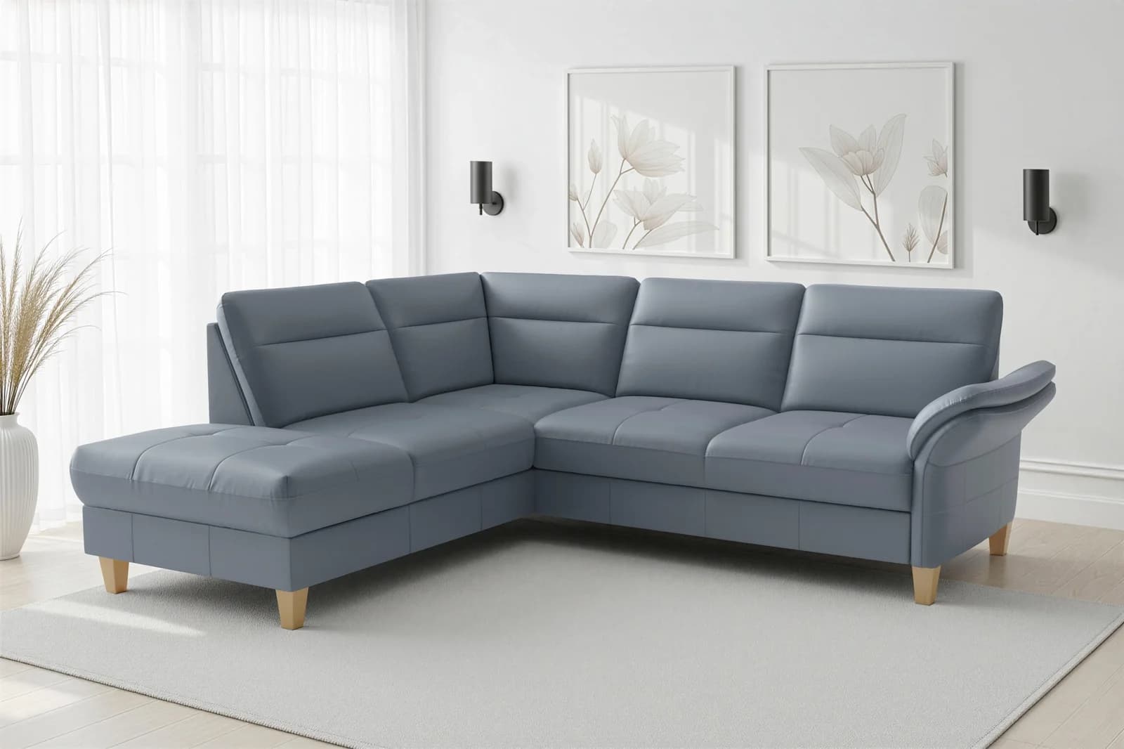SIT & MORE Ecksofa Pamela NaturLEDER grau mit Ruhefunktion