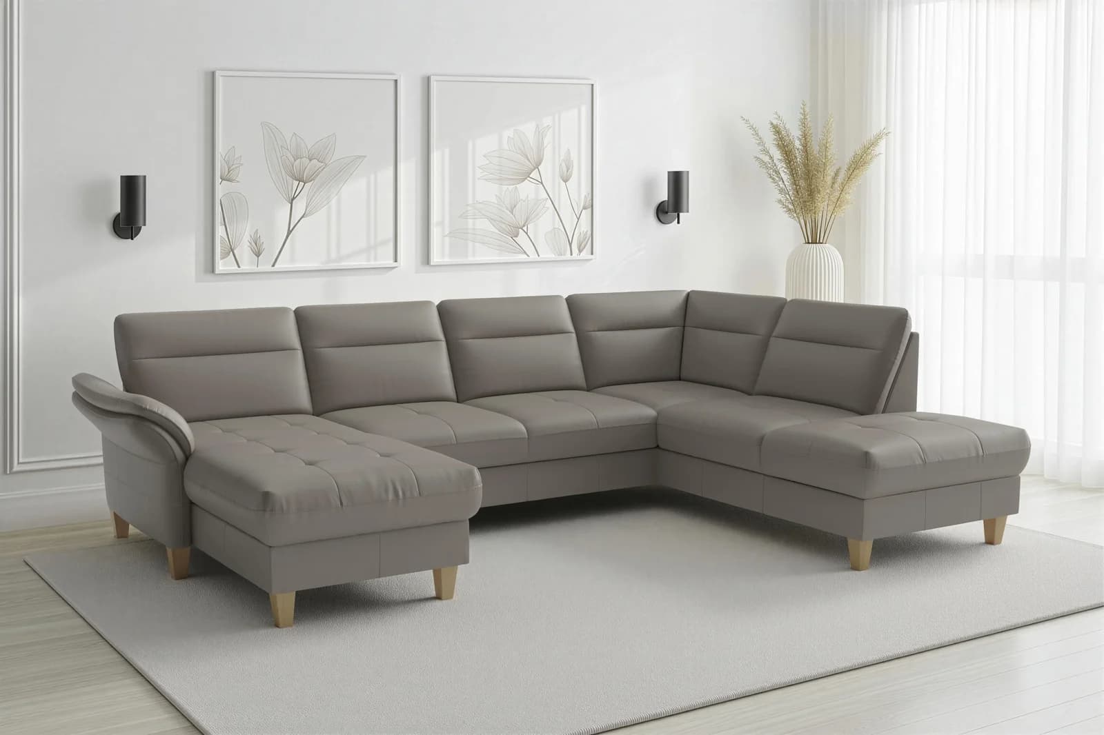 SIT & MORE Wohnlandschaft Pamela NaturLEDER Stoff delphine