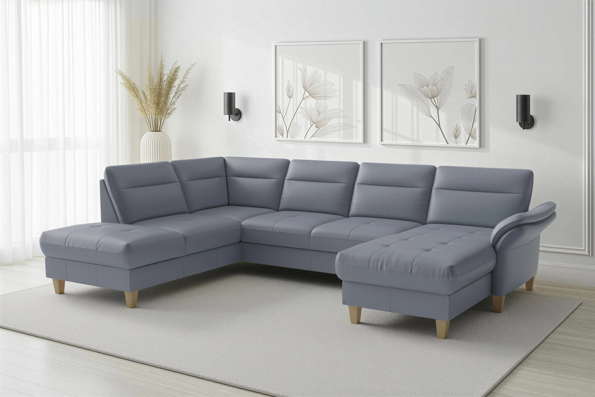 SIT & MORE Wohnlandschaft Pamela Graublau NaturLEDER