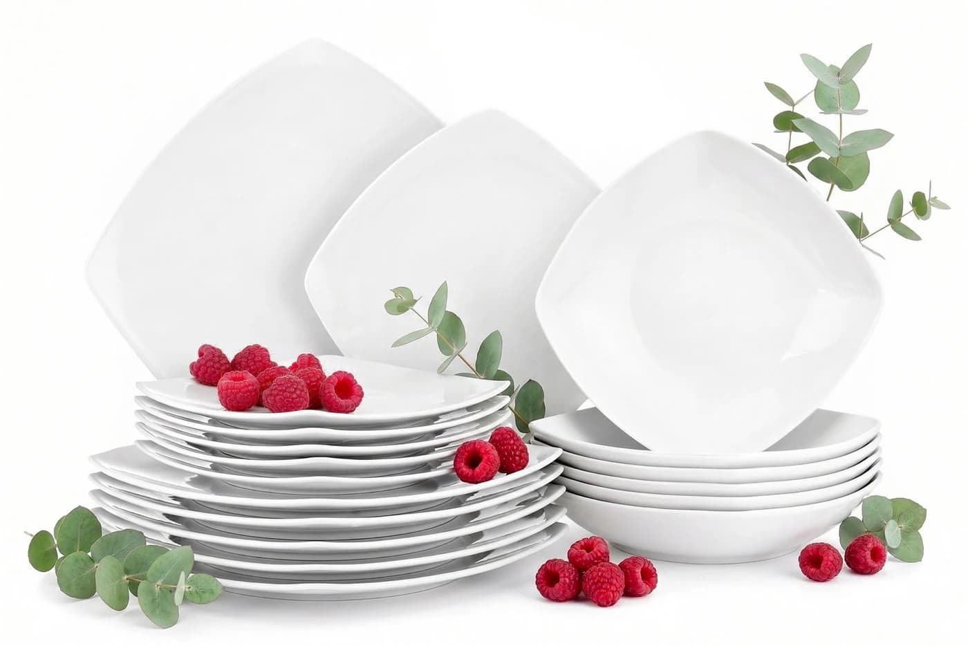 KONSIMO® Tafelservice CARLINA 18-tlg. Weiß Porzellan Quadratisch