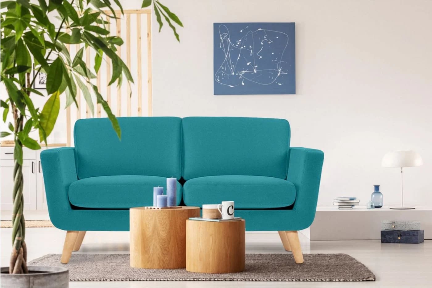 KONSIMO 2-Sitzer TAGIO Sofa Türkis Skandi-Stil Massivholz