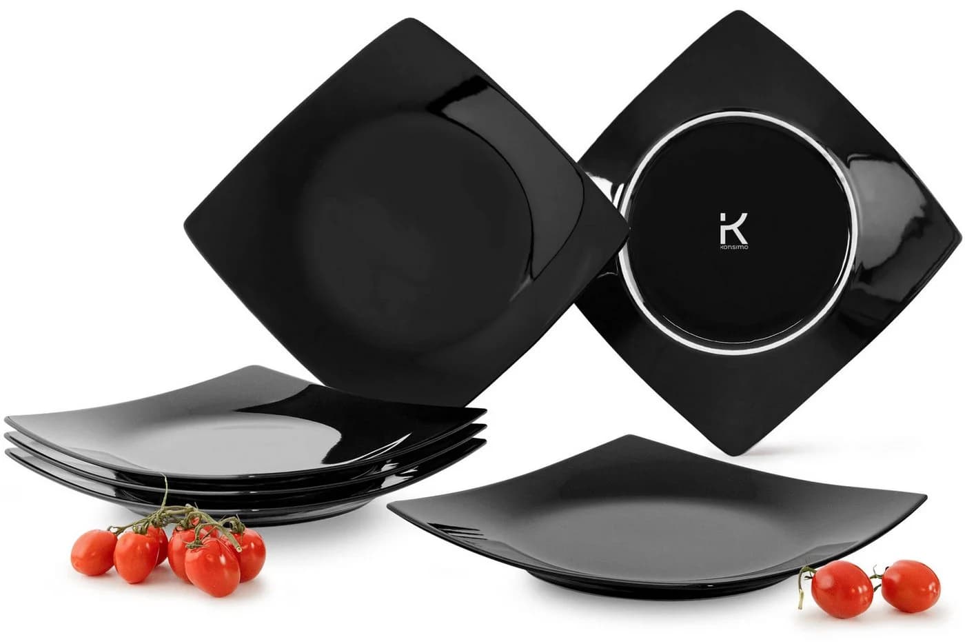 KONSIMO Teller-Set EPIRI 6-tlg. Schwarz Keramik Quadratisch