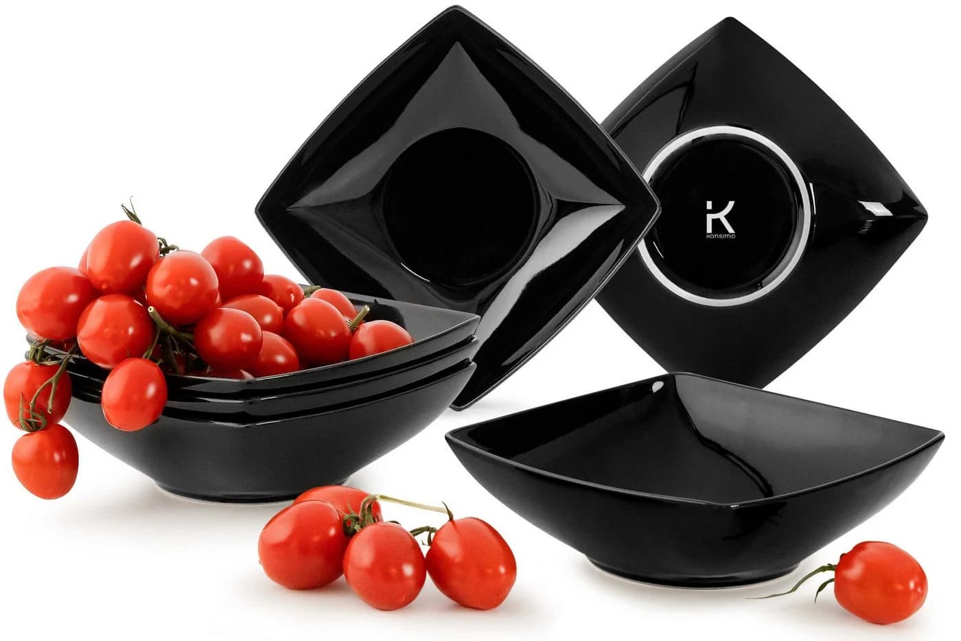 KONSIMO Teller-Set EPIRI Schwarz 6-tlg. Keramik quadratisch