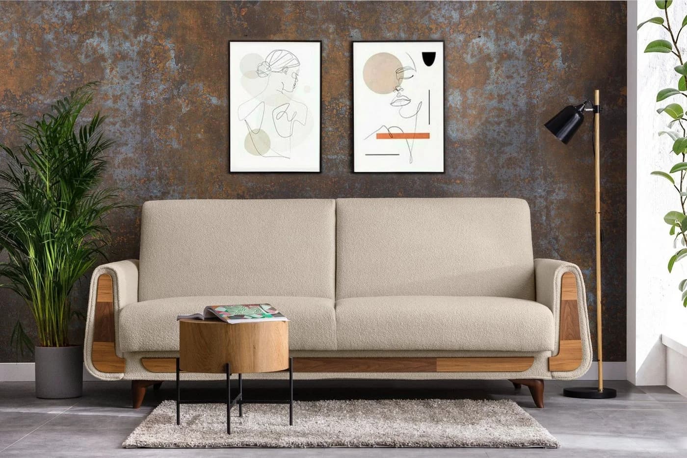 KONSIMO GUSTAVO 3-Sitzer Sofa Beige Schlaffunktion Bettkasten