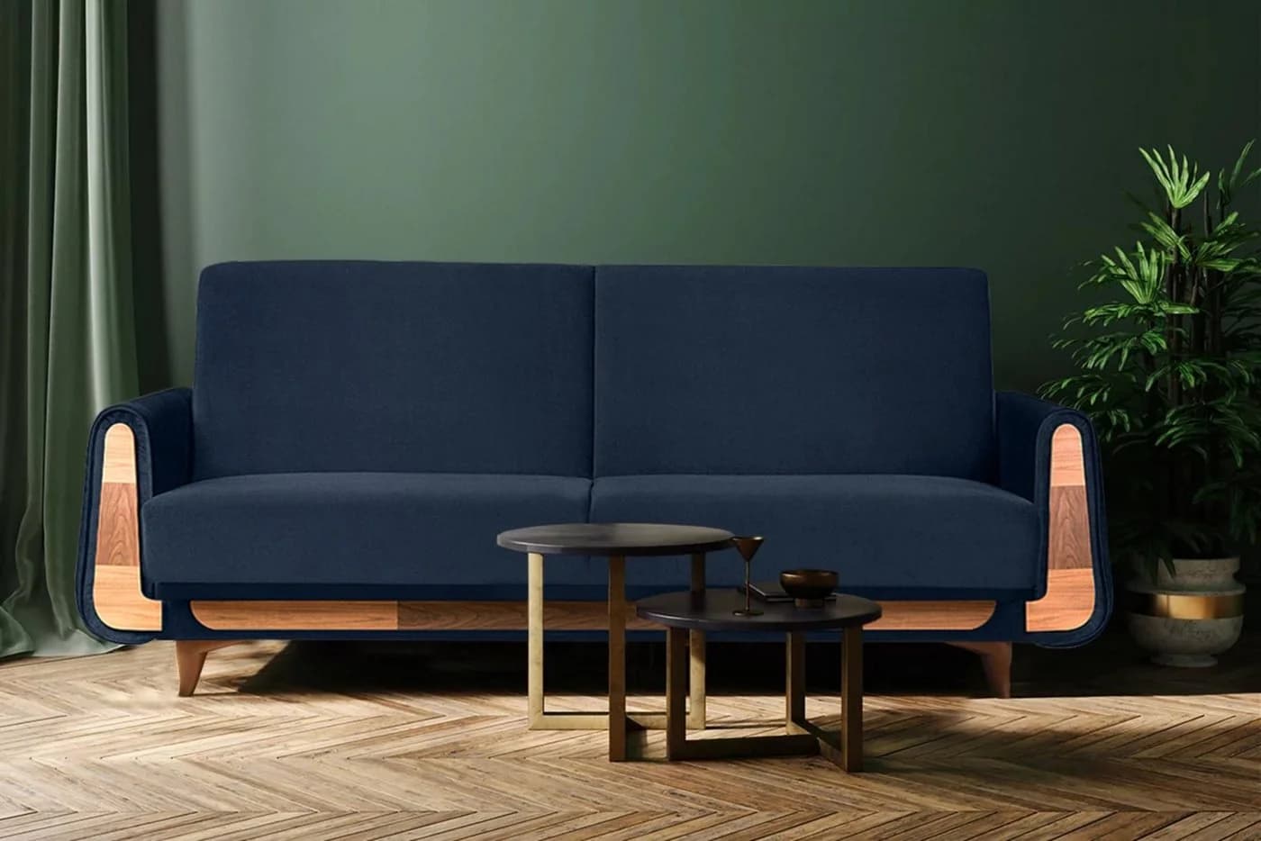 KONSIMO GUSTAVO 3-Sitzer Sofa mit Schlaffunktion und Bettkasten Marineblau