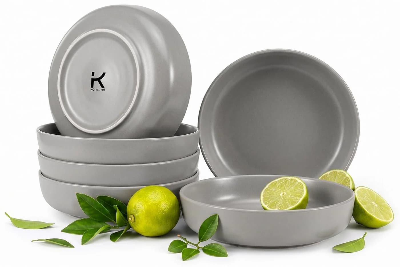 KONSIMO® Teller-Set VICTO Grau 6-tlg. Steingut Suppenteller
