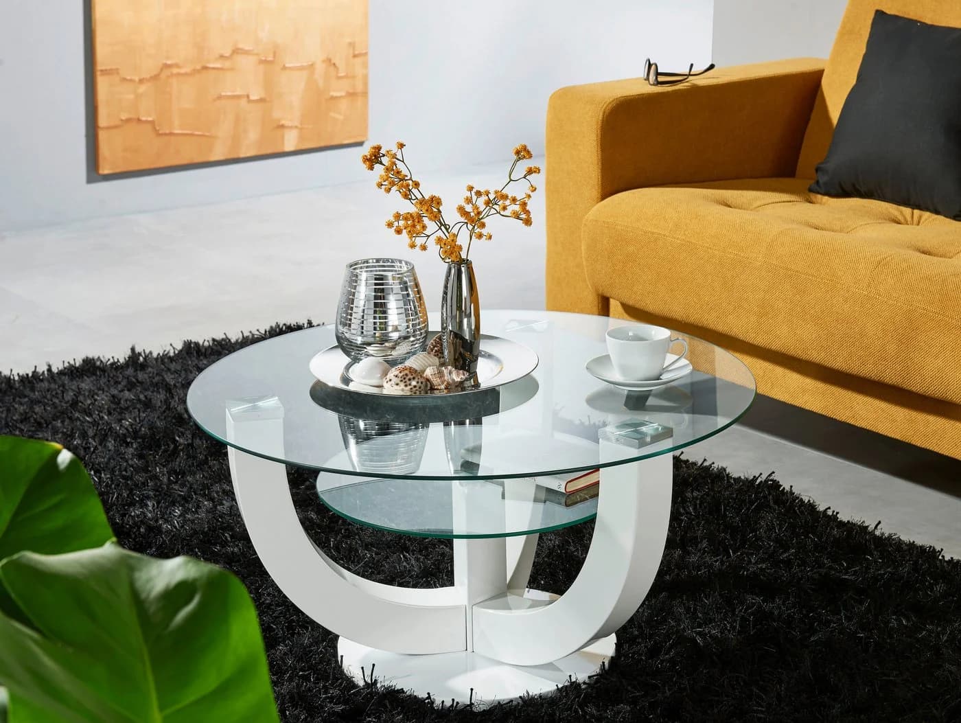 Couchtisch STOLKOM Denver Weiß Glas Hochglanz