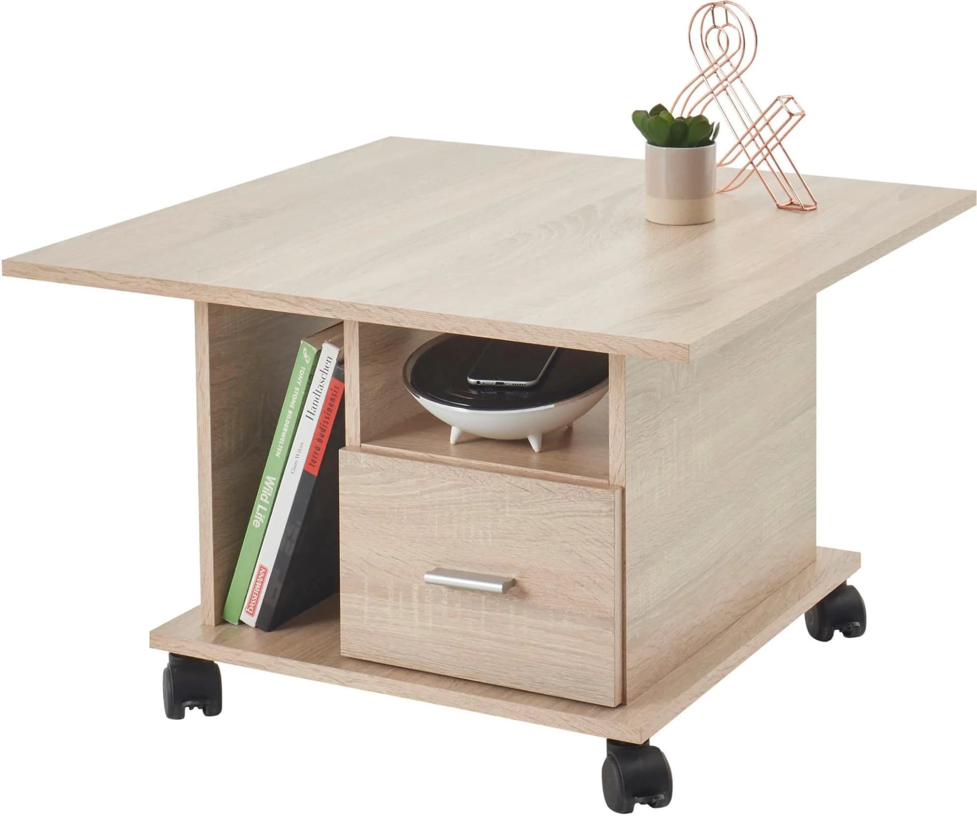 Couchtisch STOLKOM Activio Braun Sonoma Holzoptik Rollen Schubkasten