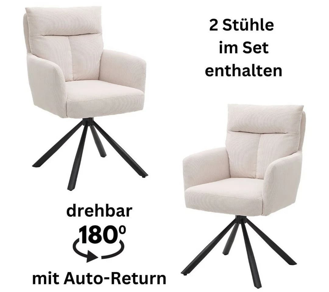 STOLKOM Armlehnstuhl Sofia Beige/Schwarz Drehbar mit Auto-Return