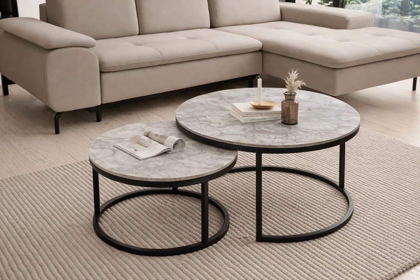 Couchtisch STOLKOM grau marmoriert schwarz matt PVC Holzoptik