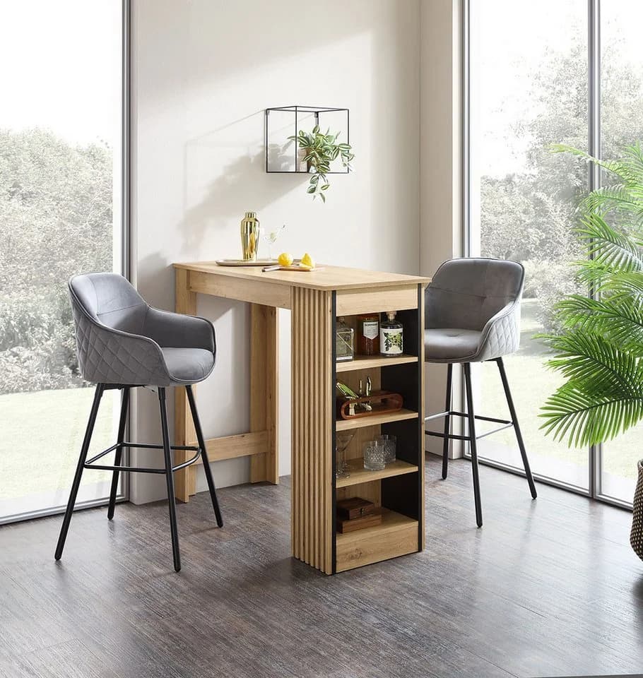 Mid.you Bartisch Schwarz Streifen Holzwerkstoff