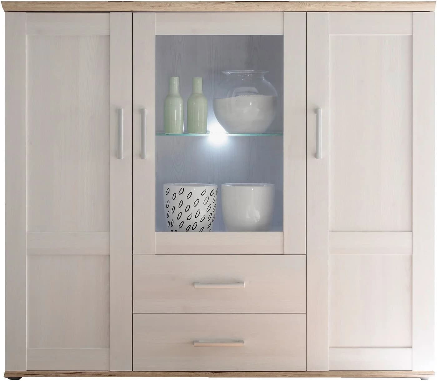 HBZ-MEBLE Highboard Romance Landhausstil mit LED-Beleuchtung Weiß