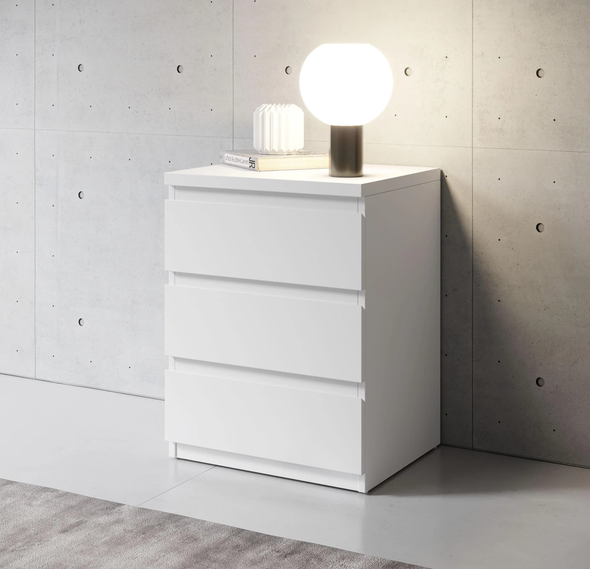 SCHLAFKONTOR Nachtkommode Olli Weiß 3 Schubladen Modern