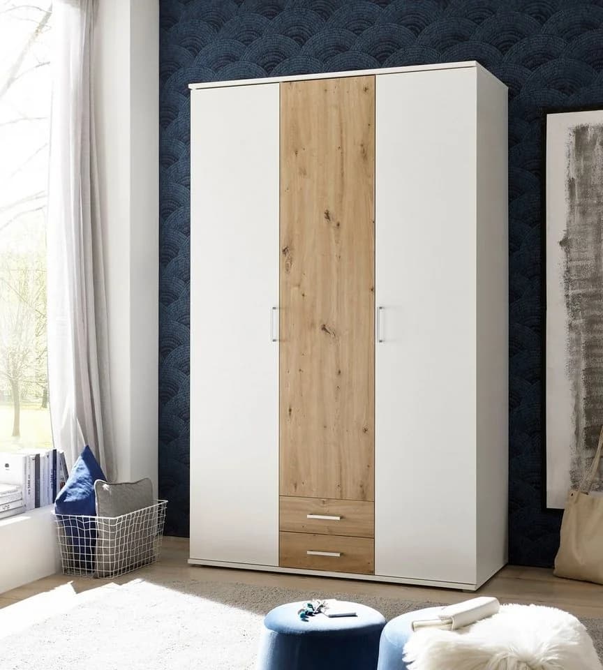 Schlafkontor Kleiderschrank Marburg Weiß Artisan Eiche mit Schubladen