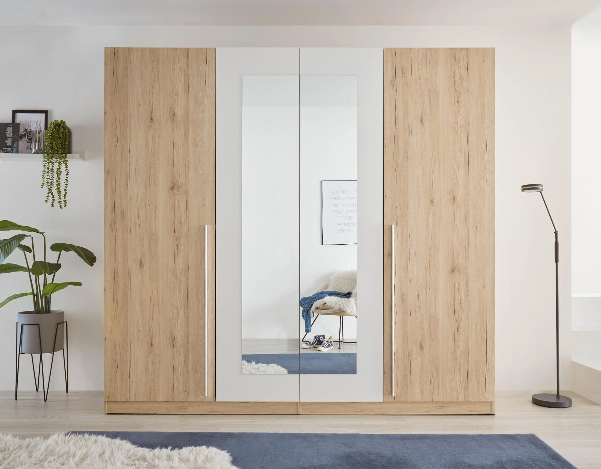 Schlafkontor Drehtürenschrank Cano mit Spiegeltüren Weiß Eiche