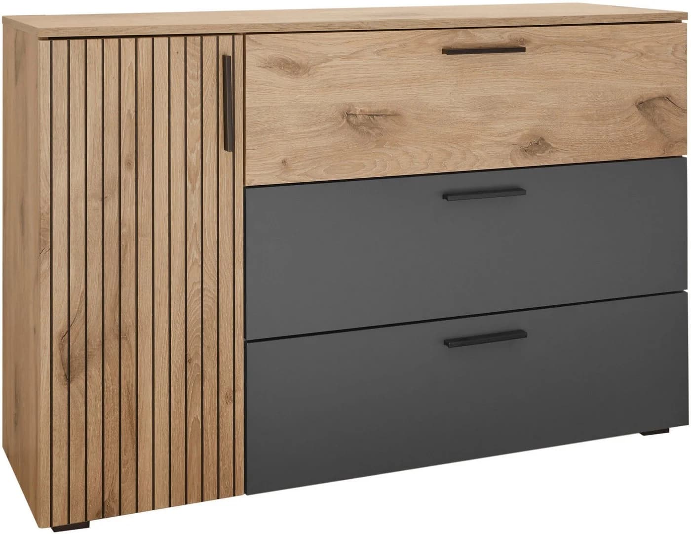 Schlafkontor Kombikommode Daria 3 Schubladen Rillenoptik Beige Grau