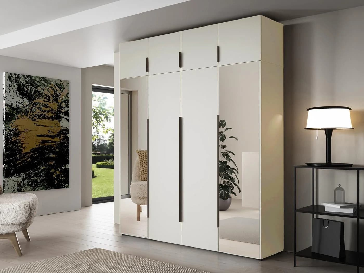 Compleo Kleiderschrank mit Aufsatz, Hochschrank, Spiegelschrank STELLS