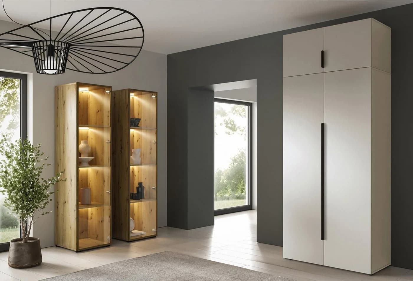 Compleo Kleiderschrank STELLS 2 Türen Glasfront Beige