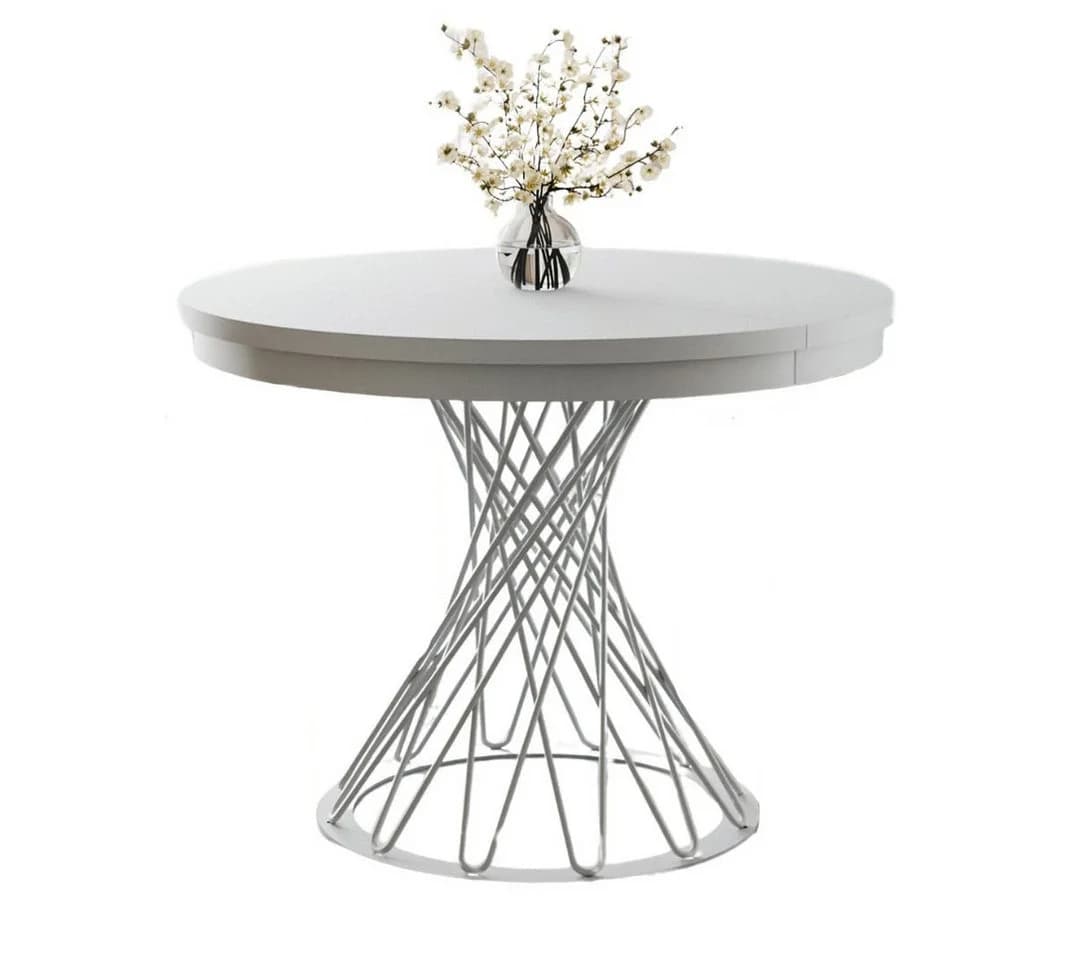 Compleo Runder Esstisch Ausziehbar Weiß Metallbeine Loft Stil