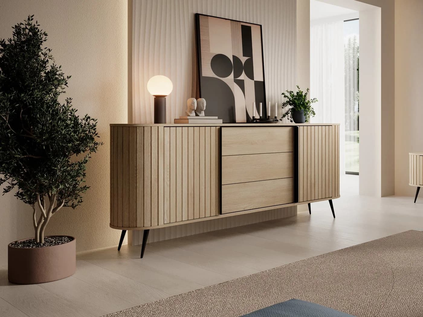 Compleo Kommode 196 cm breit, Möbelfarbe Eiche Cremona, Sideboard mit Schubladen