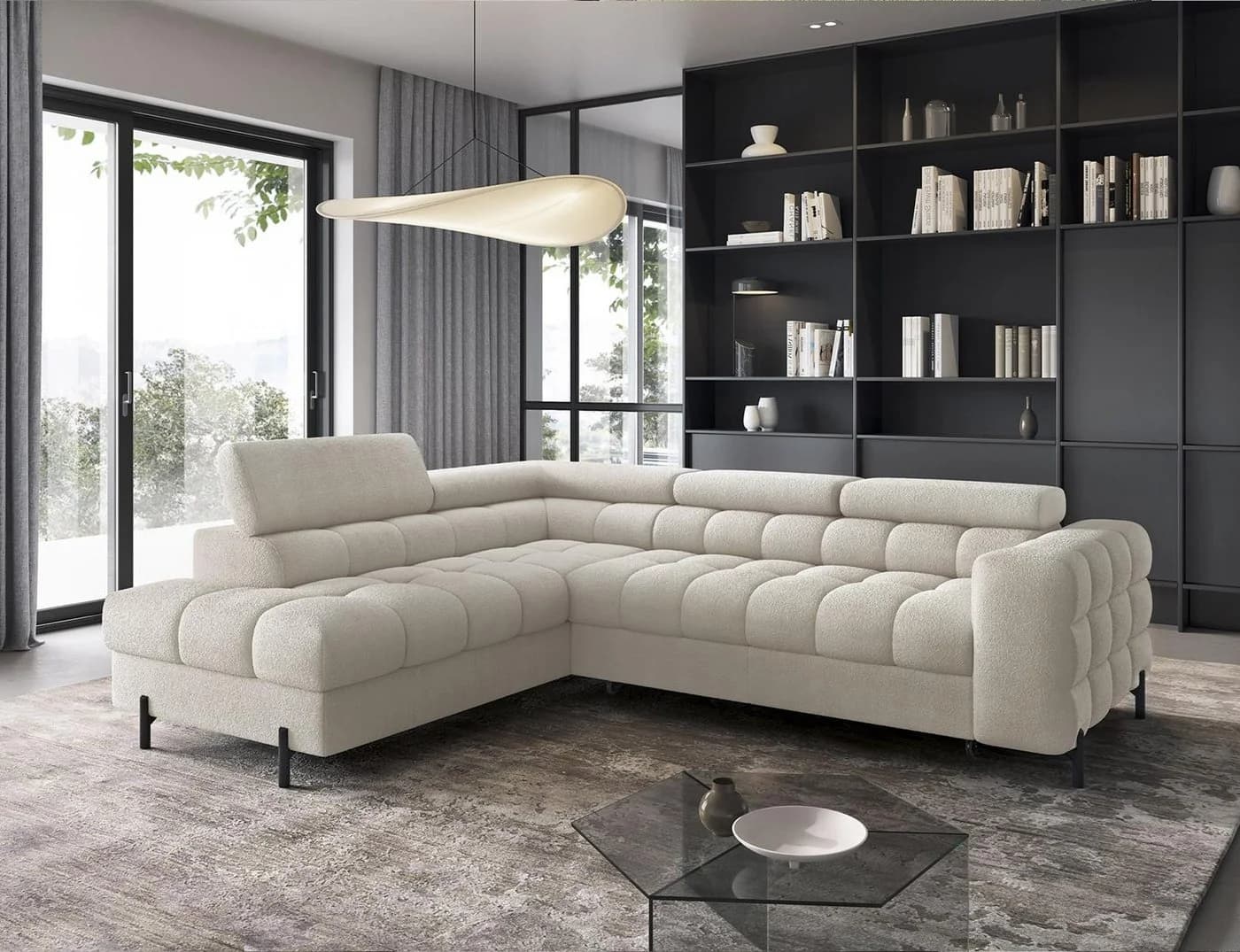 Compleo Ecksofa Bubble mit verstellbaren Kopfstützen FERRO, Schlaffunktion, Bubble Design